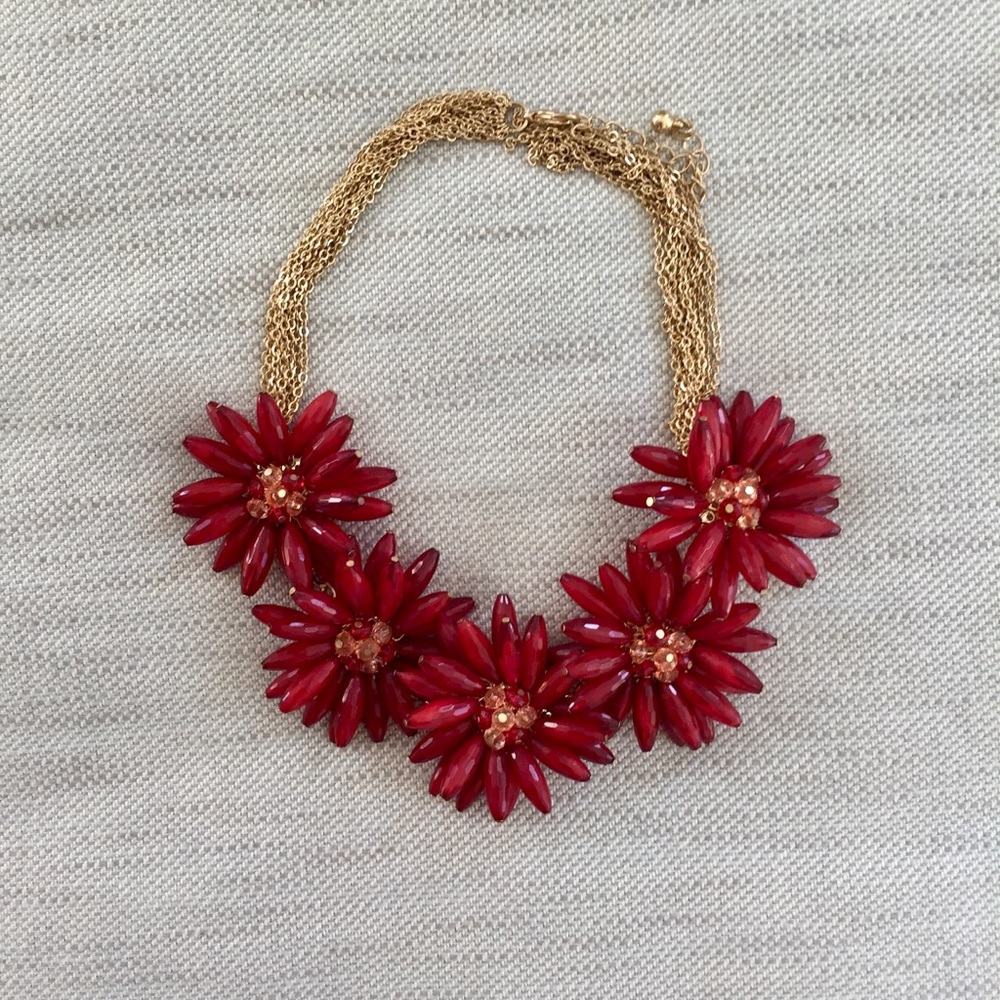 Ruby Red Flower Statement Necklace - image 1